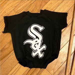 0/3 Months Upcycled White Sox Tshirt Bubble Romper